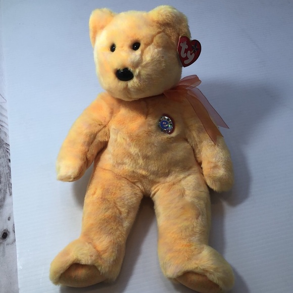NWT TY Collectible Beanie Buddy SUNNY the e-Bear 14" 2001 Golden Yellow Bear NEW - Picture 3 of 12